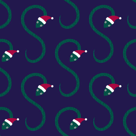 Christmas cartoon animals seamless snake and Santa hat pattern for new year wrapping paper and...