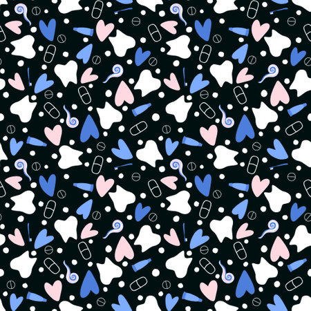 Medicine cartoon teeth seamless health dentist pattern for kids and doctors accessories and fabrics and wrapping paper and clinic packaging. High quality illustrationの写真素材