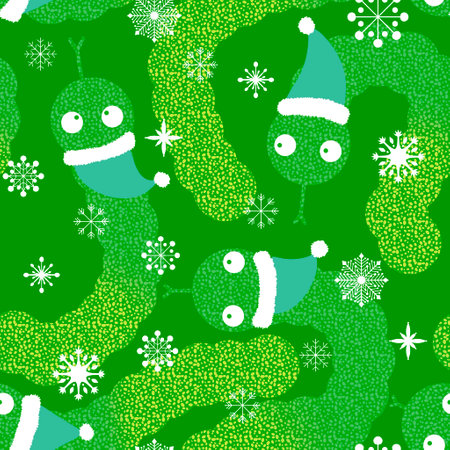 Christmas cartoon animals seamless snake and Santa hat pattern for new year wrapping paper and fabrics and lines and kids clothes print and festive packaging. High quality illustrationの写真素材