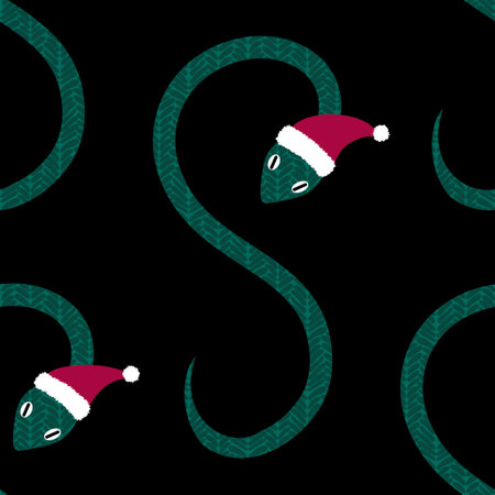 Christmas cartoon animals seamless snake and Santa hat pattern for new year wrapping paper and...