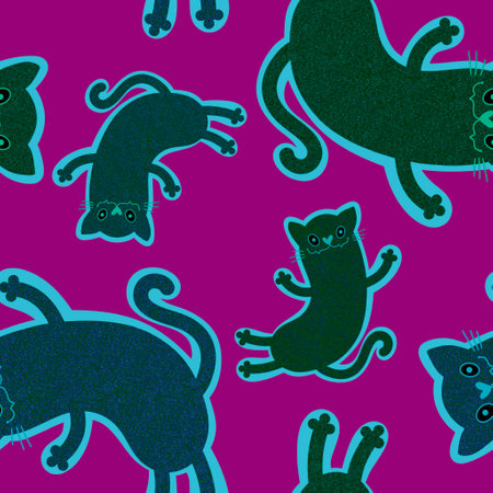 Halloween animals seamless cats pattern for wrapping paper and fabrics and lines and kids clothes print and festive packaging and autumn accessories. High quality illustrationの写真素材