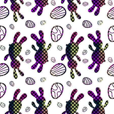 Easter eggs seamless rabbit pattern for wrapping paper and fabrics and lines and kids clothes print and festive packaging and kitchen accessories. High quality illustrationの写真素材