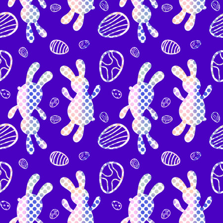 Easter eggs seamless rabbit pattern for wrapping paper and fabrics and lines and kids clothes print and festive packaging and kitchen accessories. High quality illustrationの写真素材