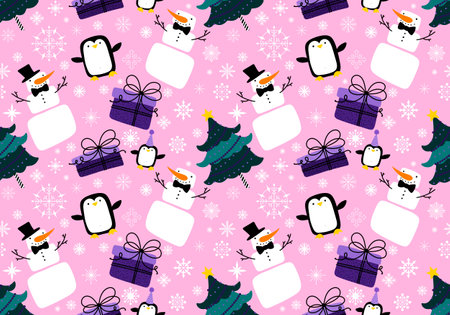 Christmas cartoon ice seamless snowman pattern for wrapping paper and fabrics and lines and kids accessories and party accessories and packaging festive. High quality illustrationの写真素材