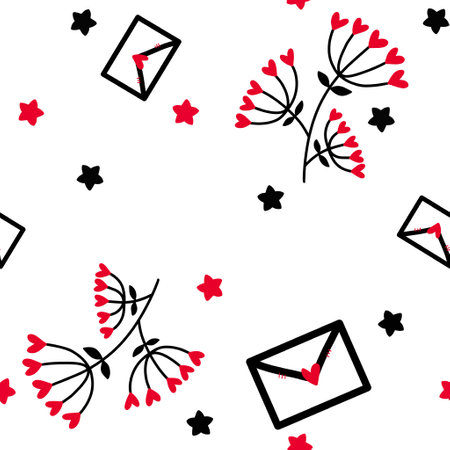 Valentines hearts seamless flower pattern for wrapping paper and fabrics and lines and kids clothes print and festive accessories and birthday packaging. High quality illustrationの写真素材