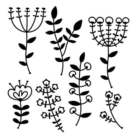 Set ethnic flower and leaves and branches for stickers and fabrics and shops packaging and summer accessories. High quality illustrationの写真素材