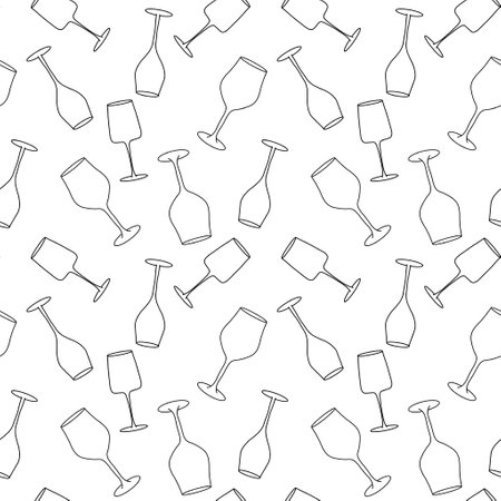 Cartoon doodle seamless glasses of wine pattern for wrapping paper and fabrics and lines and fashion textiles and party accessories and festive packaging. High quality illustrationの写真素材