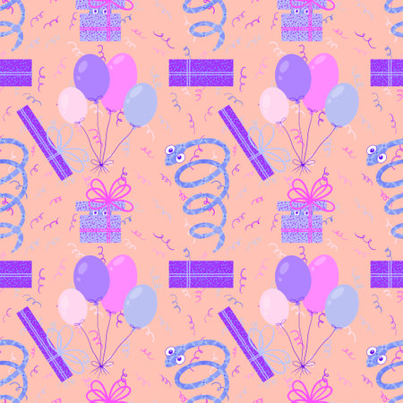 Birthday animals seamless snake and gift box pattern for wrapping paper and fabrics and kids print...