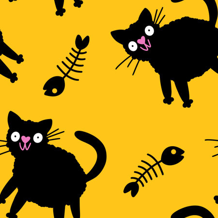 Halloween animals monsters seamless cats pattern for wrapping paper and fabrics and lines and kids clothes print and festive packaging and party autumn accessories. High quality illustrationの写真素材