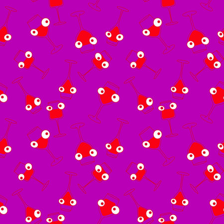 Cartoon doodle seamless glasses of wine pattern for wrapping paper and fabrics and lines and fashion textiles and party accessories and festive packaging. High quality illustrationの写真素材
