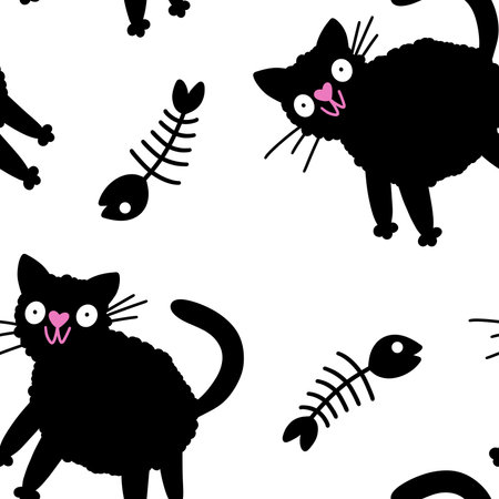 Halloween animals monsters seamless cats pattern for wrapping paper and fabrics and lines and kids clothes print and festive packaging and party autumn accessories. High quality illustrationの写真素材