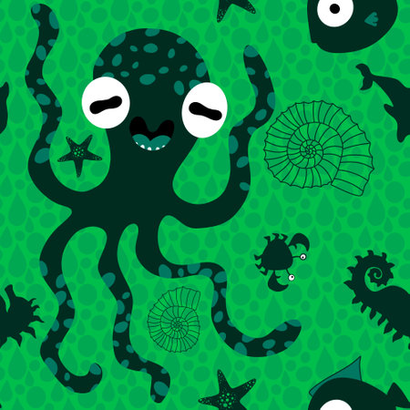 Summer print ocean animals seamless cartoon octopus pattern for wrapping paper and fabrics and lines and kids clothes print and festive accessories and zoo packaging. High quality photoの写真素材