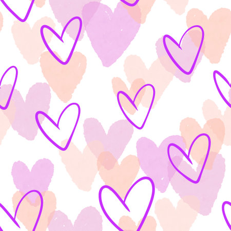 Watercolor valentines hearts seamless love pattern for wrapping paper and fabrics and kids clothes...