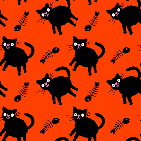Halloween animals monsters seamless cats pattern for wrapping paper and fabrics and lines and kids clothes print and festive packaging and party autumn accessories. High quality illustrationの写真素材