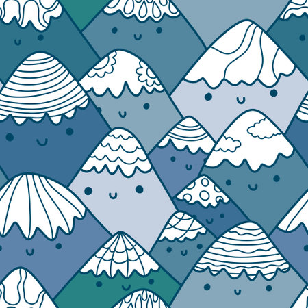 Cartoon mountain seamless vocational pattern for wrapping paper and fabrics and kids clothes print and festive packaging and sports accessories and travel textiles. High quality illustrationの写真素材
