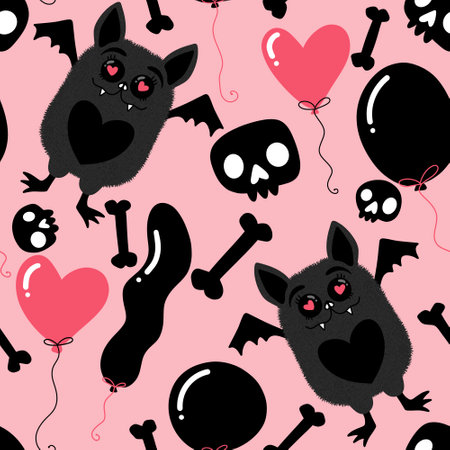 Halloween animals cartoon seamless bats monsters pattern for wrapping paper and fabrics and lines and kids clothes print and autumn packaging and party accessories. High quality illustrationの写真素材