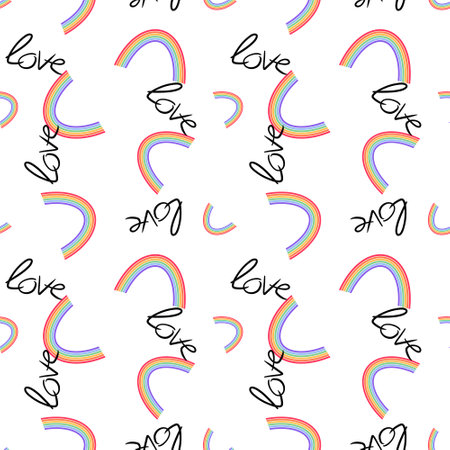 Abstract doodle seamless lgbtq rainbow pattern for fabrics and lines and wrapping paper and summer party accessories. High quality illustrationの写真素材