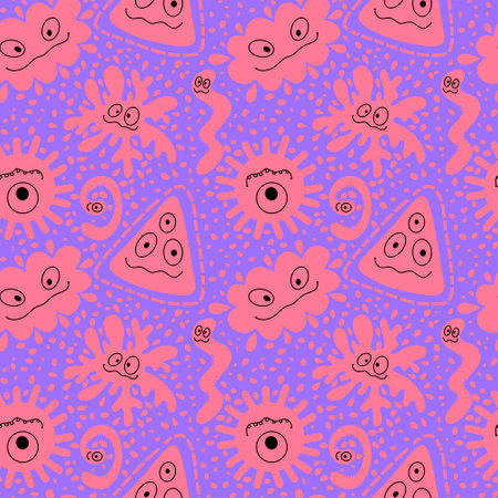 Cartoon monsters seamless emoticons aliens pattern for kids clothes print and wrapping paper and fabrics and linens and kindergarten. High quality illustrationの写真素材