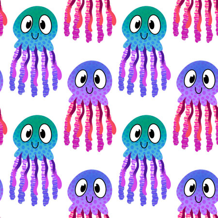 Summer animals seamless octopus pattern for wrapping paper and kids clothes print and fabrics and linens and swimsuit textiles and menu paper. High quality illustrationの写真素材