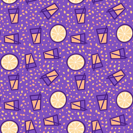 Cartoon fruit juice seamless orange and glass pattern for fabrics and lines and wrapping paper and...