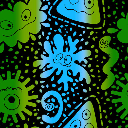 Cartoon monsters seamless emoticons aliens pattern for kids clothes print and wrapping paper and fabrics and linens and kindergarten. High quality illustrationの写真素材