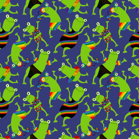 Cartoon summer print with rainbow lgbt frogs seamless pride animals pattern for wrapping paper and fabrics and lines and clothes textiles and party accessories. High quality illustrationの写真素材
