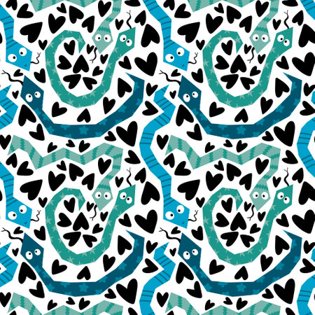 Christmas cartoon animals seamless snake pattern for new year wrapping paper and fabrics and lines and kids clothes print and festive packaging. High quality illustrationの写真素材