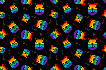 Cartoon summer animals seamless lgbt rainbow bears pattern for wrapping paper and fabrics and lines and clothes textiles and party accessories. High quality illustrationの写真素材