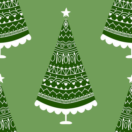 Watercolor Christmas tree seamless new year pattern for wrapping paper and fabrics and party accessories and festive packaging and kids clothes print. High quality illustrationの写真素材
