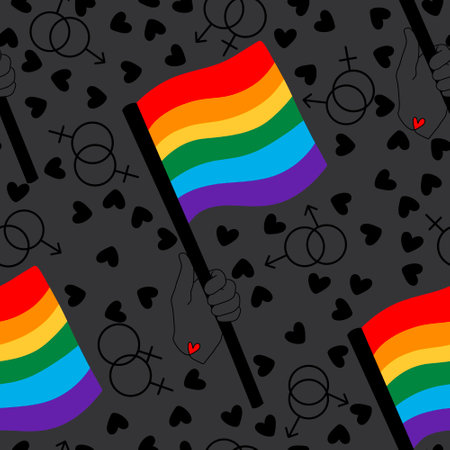 LGBT flags seamless pride pattern for wrapping paper and fabrics and lines and summer print and party accessories and fashion textiles. High quality illustrationの写真素材