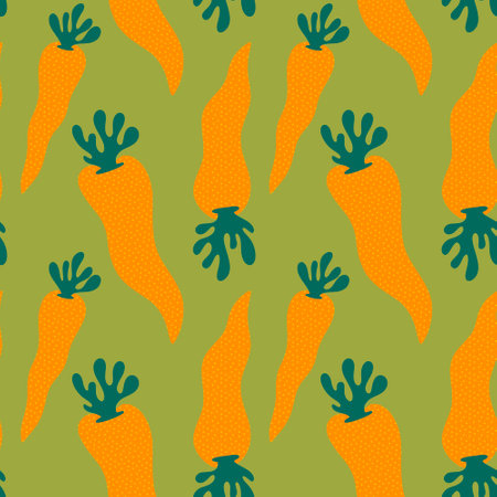 Cartoon watercolor harvest seamless carrot pattern for wrapping paper and fabrics and lines and kids clothes print and kitchen textiles and summer accessories. High quality photoの写真素材
