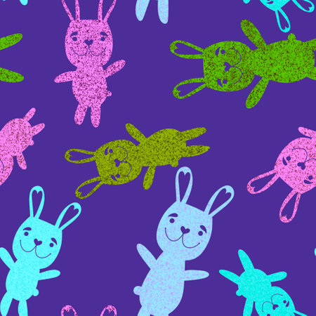 Easter animals bunnies seamless rabbit pattern for wrapping paper and fabrics and lines and kids clothes print and packaging festive and party accessories. High quality illustrationの写真素材