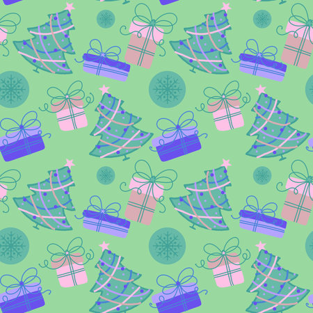 Watercolor Christmas tree seamless new year pattern for wrapping paper and fabrics and party...