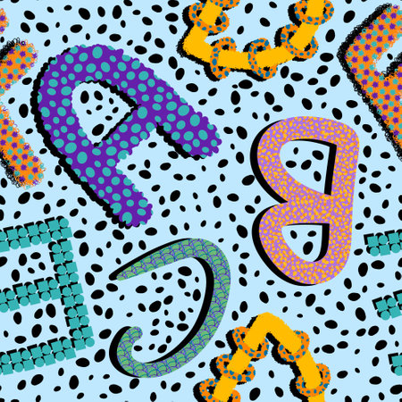 Cartoon alphabet seamless kindergarten pattern for wrapping paper and fabrics and lines and kids clothes and autumn print and party accessories and school packaging. High quality illustrationの写真素材