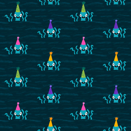 Summer birthday print seamless cartoon octopus pattern for wrapping paper and fabrics and kids clothes and party accessories and packaging festive and fashion textiles. High quality illustrationの写真素材