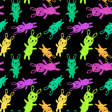 Easter animals bunnies seamless rabbit pattern for wrapping paper and fabrics and lines and kids clothes print and packaging festive and party accessories. High quality illustrationの写真素材