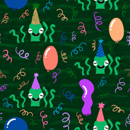 Summer birthday print seamless cartoon octopus pattern for wrapping paper and fabrics and kids clothes and party accessories and packaging festive and fashion textiles. High quality illustrationの写真素材