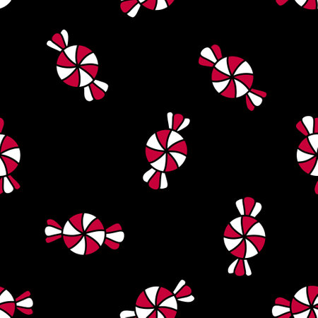 Cartoon Christmas mint candy seamless pattern for wrapping paper and fabrics and kids clothes print and new year accessories and party textiles. High quality illustrationの写真素材