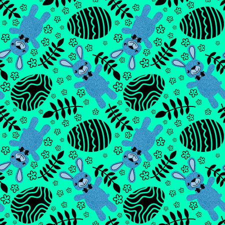 Easter animals bunnies seamless rabbit pattern for wrapping paper and fabrics and lines and kids clothes print and packaging festive and party accessories. High quality illustrationの写真素材
