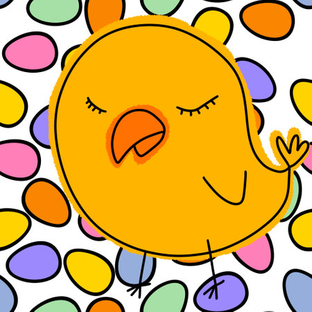 Cartoon Doodle Easter seamless chicken and eggs pattern for wrapping paper and fabrics and lines and kids clothes print and kitchen textiles. High quality illustrationの写真素材