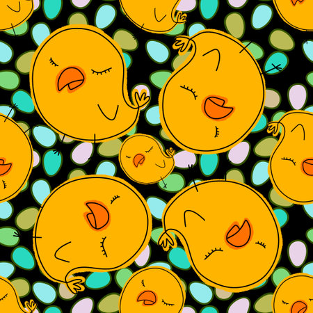 Cartoon Doodle Easter seamless chicken and eggs pattern for wrapping paper and fabrics and lines and kids clothes print and kitchen textiles. High quality illustrationの写真素材