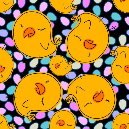 Cartoon Doodle Easter seamless chicken and eggs pattern for wrapping paper and fabrics and lines and kids clothes print and kitchen textiles. High quality illustrationの写真素材