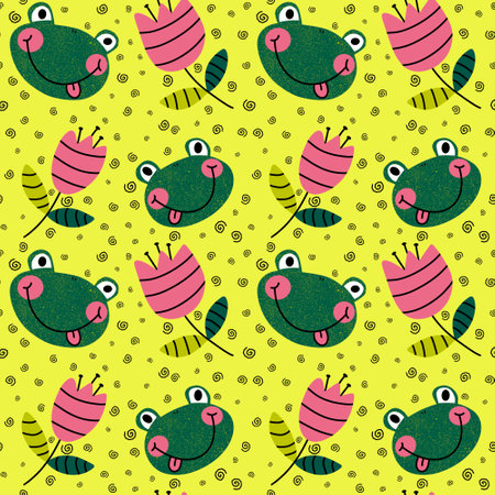 Cartoon animals seamless frogs pattern for wrapping paper and fabrics and lines and kids clothes print and festive packaging and party accessories. High quality illustrationの写真素材