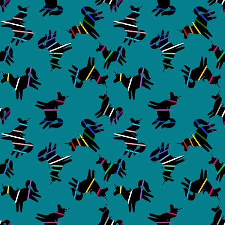 Cartoon lgbt flags seamless rainbow unicorn pattern for wrapping paper and fabrics and lines and clothes print and party accessories. High quality illustrationの写真素材