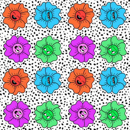 Cartoon flower seamless pattern for wrapping paper and fabrics and lines and kids clothes print and party accessories and summer textiles. High quality illustrationの写真素材