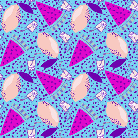 Abstract markers and fruit seamless watermelon and lemon pattern for wrapping paper and kids clothes...