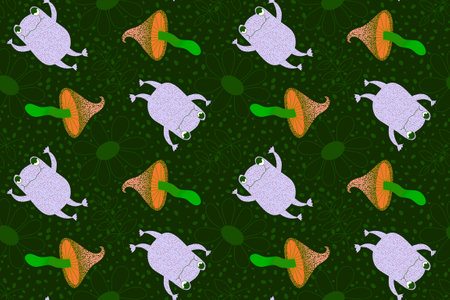 Summer print animals seamless frogs and mushrooms pattern for wrapping paper and fabrics and lines and kids clothes and party accessories and fashion textiles. High quality illustrationの写真素材