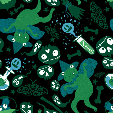 Halloween animals seamless frogs pattern for wrapping paper and fabrics and lines and kids clothes print and party accessories. High quality illustrationの写真素材