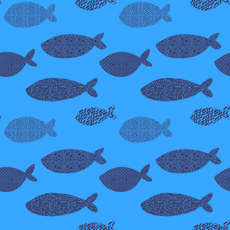 Cartoon sea animals seamless fish pattern for wrapping paper and fabrics and lines and kids clothes and summer print and party accessories and fashion textiles. High quality illustrationの写真素材