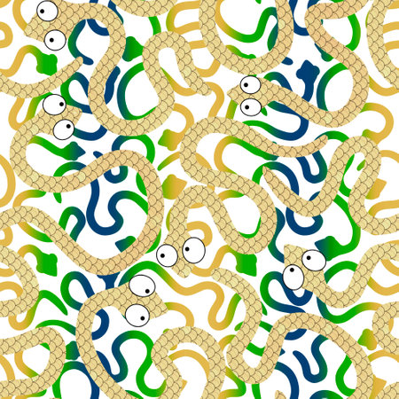Christmas cartoon animals seamless snake pattern for new year wrapping paper and fabrics and lines and kids clothes print and festive packaging. High quality illustrationの写真素材